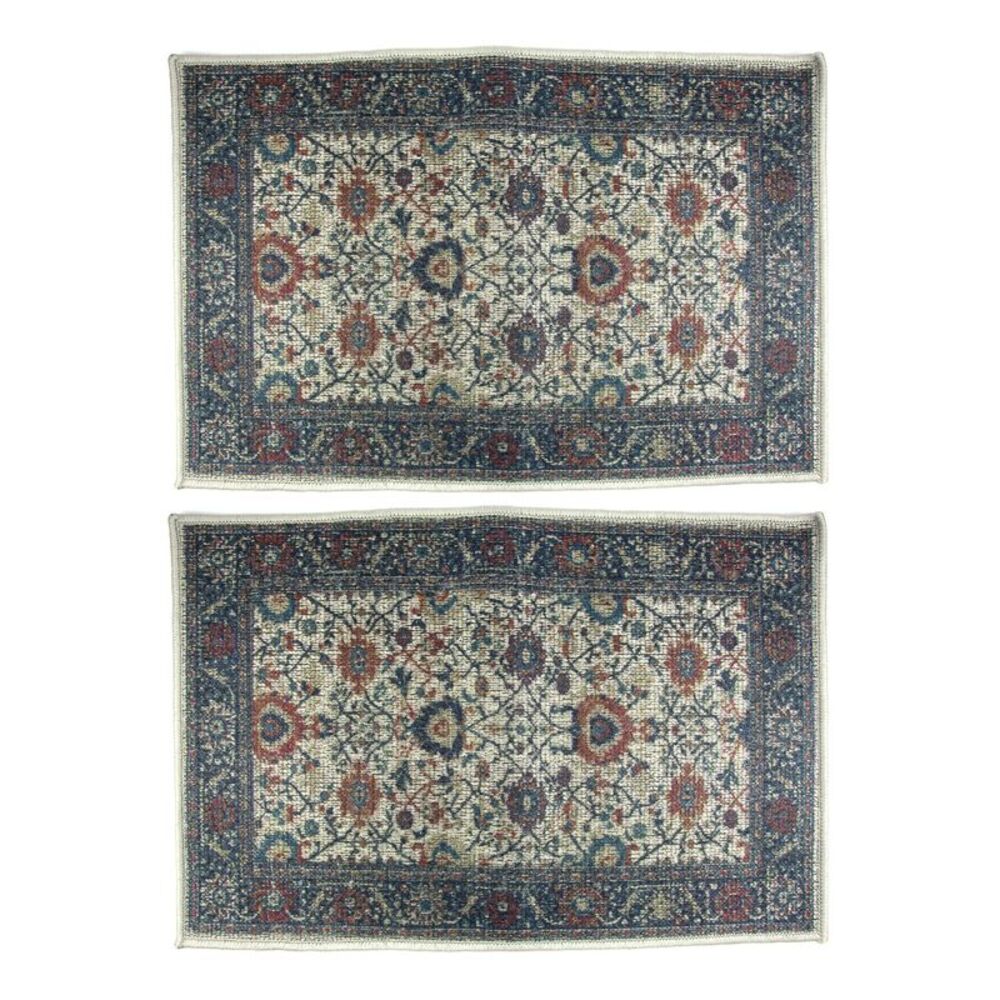 Alexandria Washable Indoor Accent Rug 2 PC Set in Blue and Beige 20" x 30"